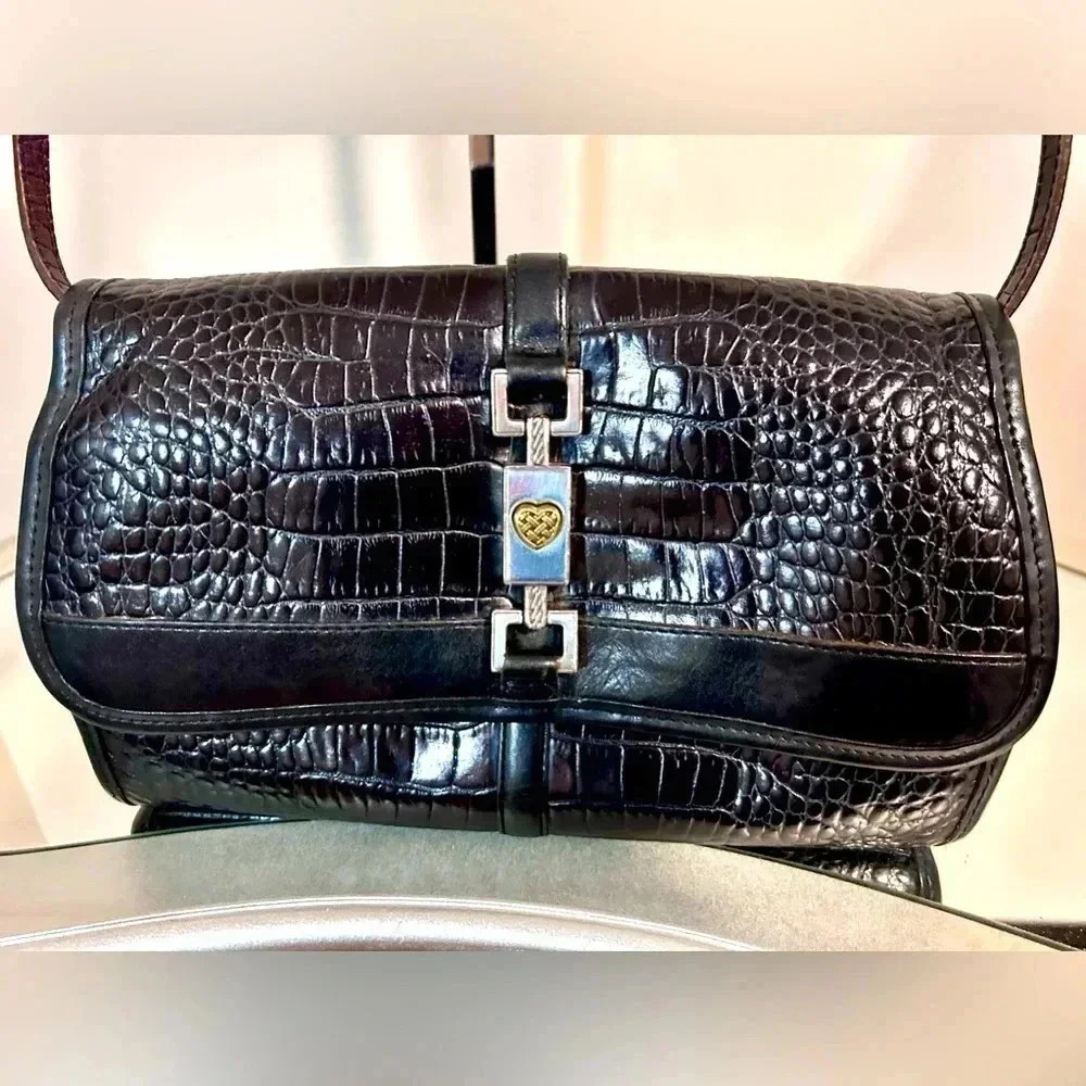 Brighton Dark Brown Croc-Embossed Crossbody Bag